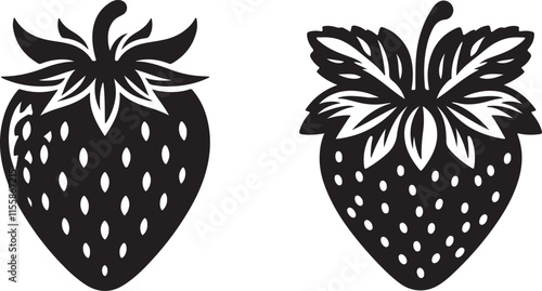 Strawberry silhouette vector art illustration. Black and white strawberry vector illustration.