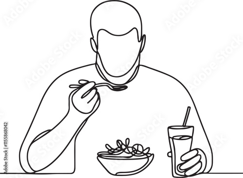 Man Enjoying a Meal on the Table – Minimalist Design