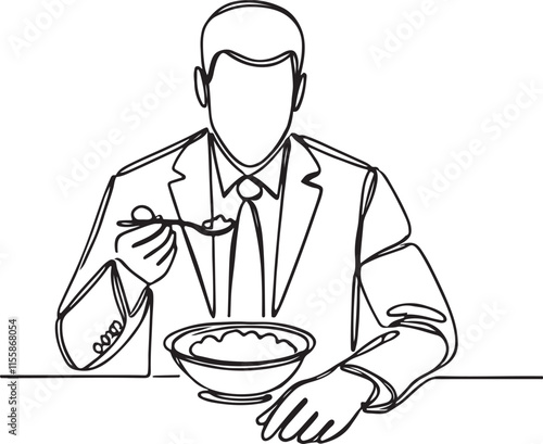 Man Enjoying a Meal on the Table – Minimalist Design