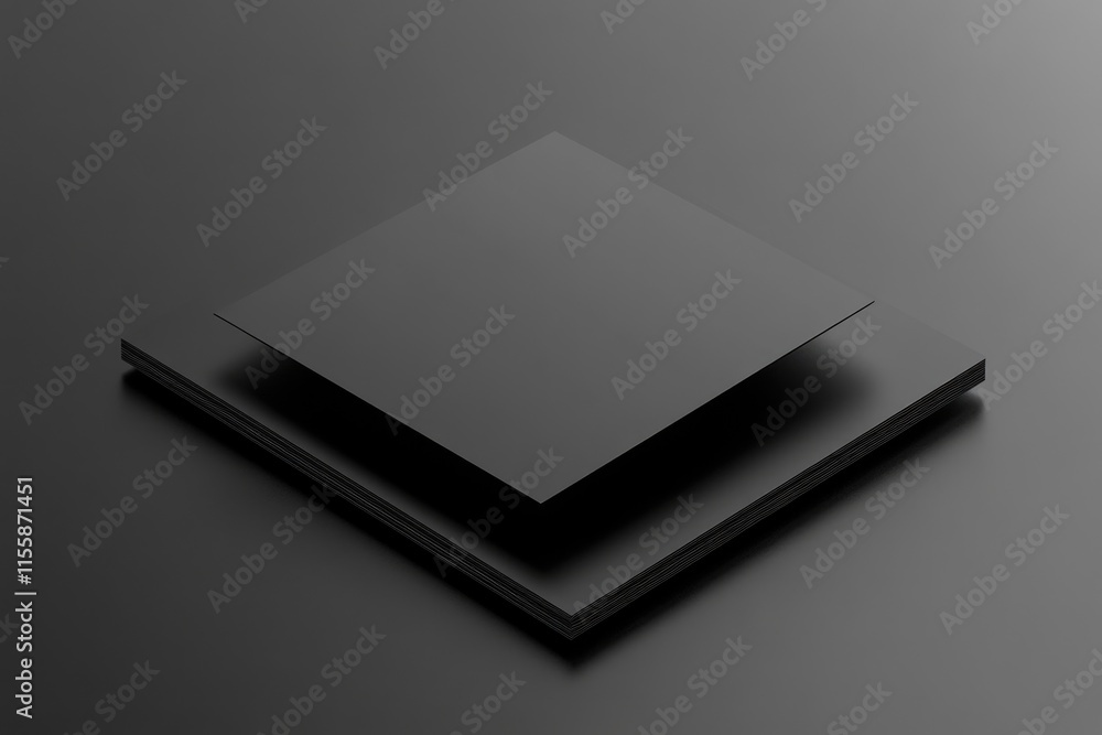 Three-Dimensional Display of Two Square Business Cards on Dark Paper - Blank Template Design with Perspective Background Three-Dimensional Display of Two Square Business Cards on Dark Paper - Blank Template Design with Perspective Background
