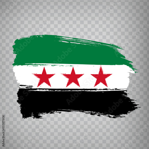 Flag of  Syria brush stroke background.  New Flag Syrian Arab Republic  on transparent background for your design, app, UI.  Stock vector. EPS10.