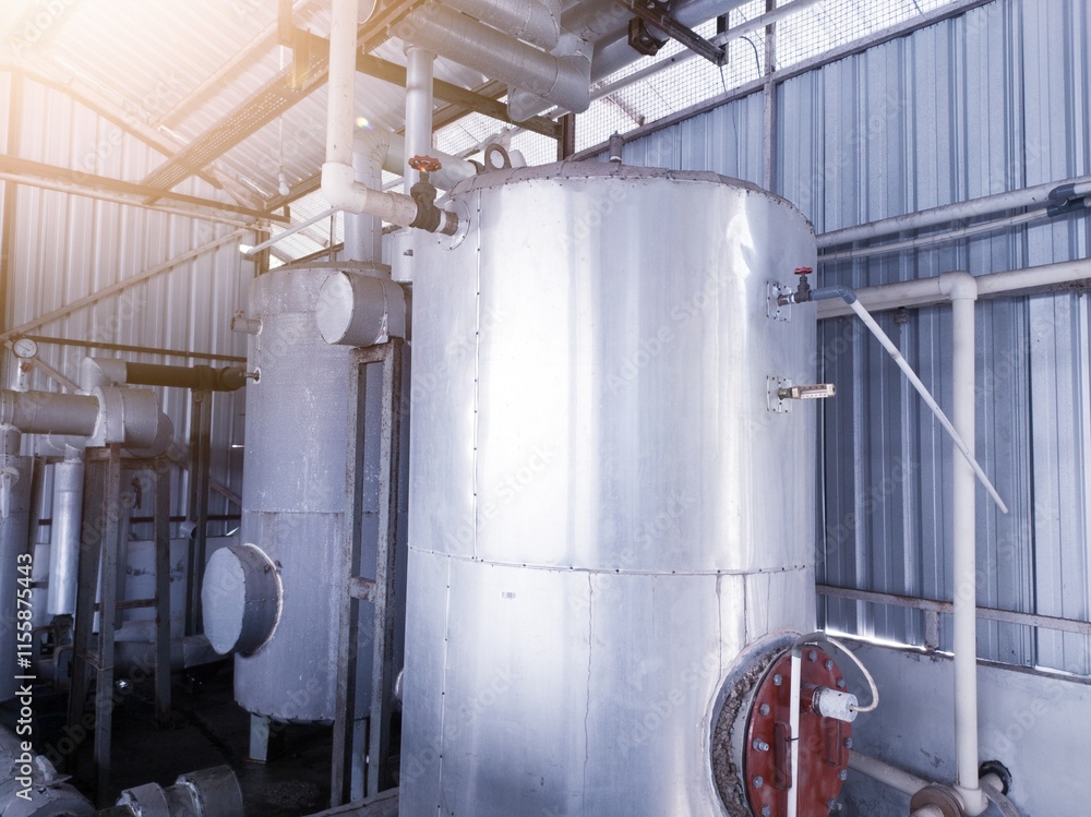 Boiler tank and Chiller tank on the installation industrial water heating and cooling.