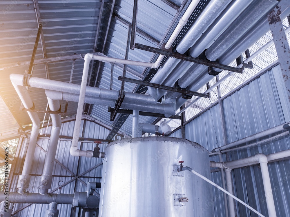 Boiler tank and Chiller tank on the installation industrial water heating and cooling. Boiler tank and Chiller tank on the installation industrial water heating and cooling.