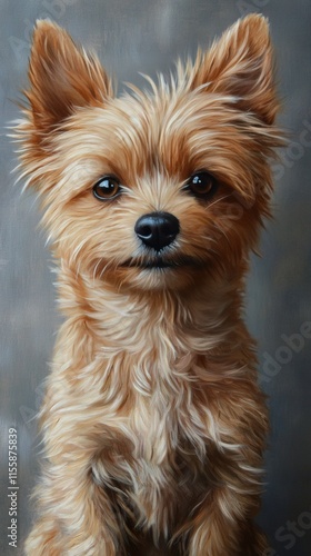 Black and tan small dog with expressive eyes and detailed fur in a neutral ba...