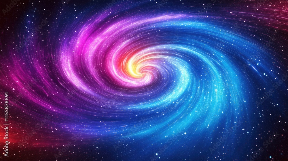 Fototapeta premium Vivid Cosmic Vortex: Dynamic Twisted Lines and Colorful Swirls in an Abstract Galactic Scene with Falling Stars