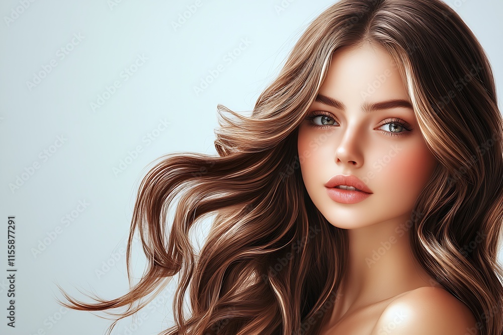 Elegant Woman with Lush Hair and Perfect Makeup Studio Portrait : Generative AI Elegant Woman with Lush Hair and Perfect Makeup Studio Portrait : Generative AI
