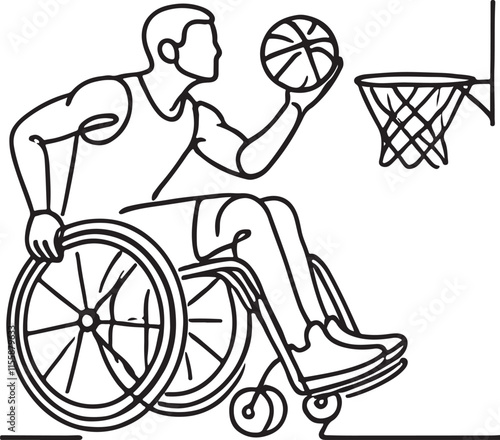 Wheelchair Basketball in Line Art A Minimalist Approach on White Background