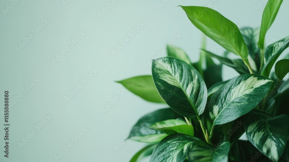 Fresh green leaves on a light backdrop with ample copy space for text ideal for nature themes, wellness, or organic products Fresh green leaves on a light backdrop with ample copy space for text ideal for nature themes, wellness, or organic products