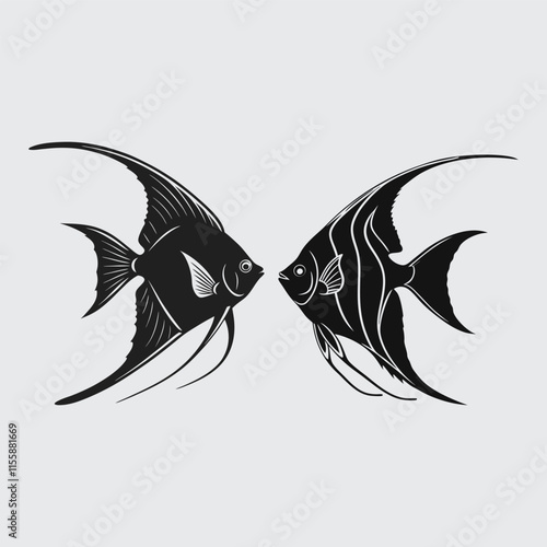 Angel fish image silhouette vector art and illustration