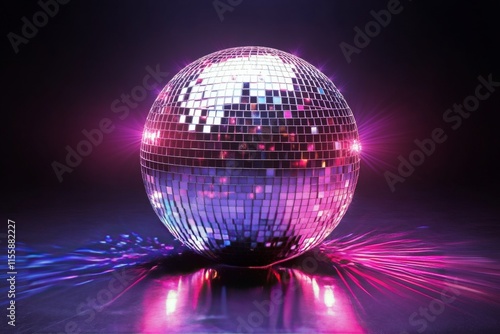 Shimmering disco ball reflecting light at night in an urban setting