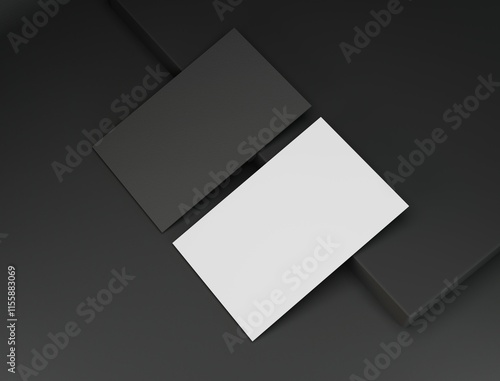 Minimal black and white Business cards isolated 3d render on the black background