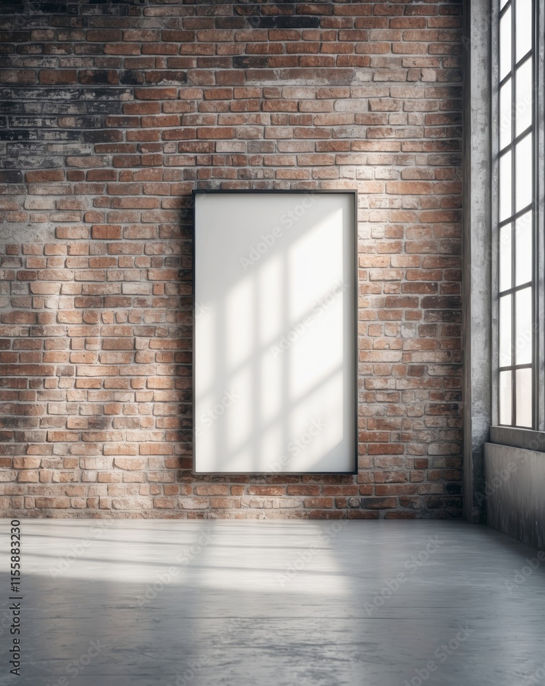 Fototapeta premium Industrial living room with brick wall and single frame mockup