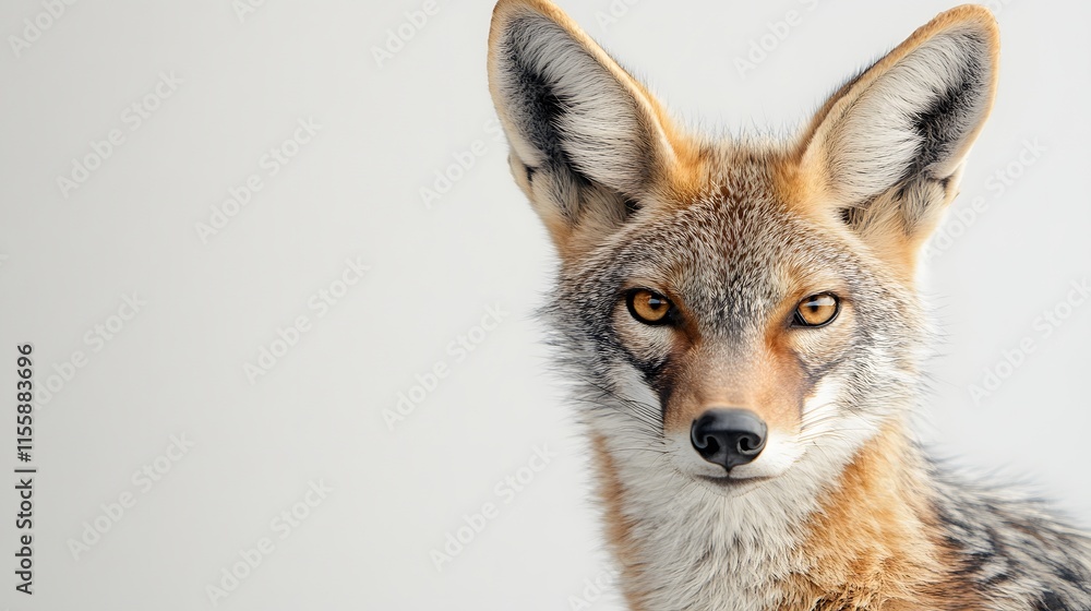 Fototapeta premium Black backed jackal portrait against a white background