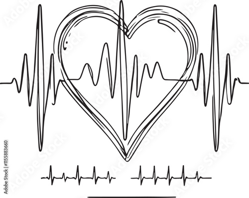 Heartbeat Cardiogram Line Drawing Minimalist Healthcare Concept