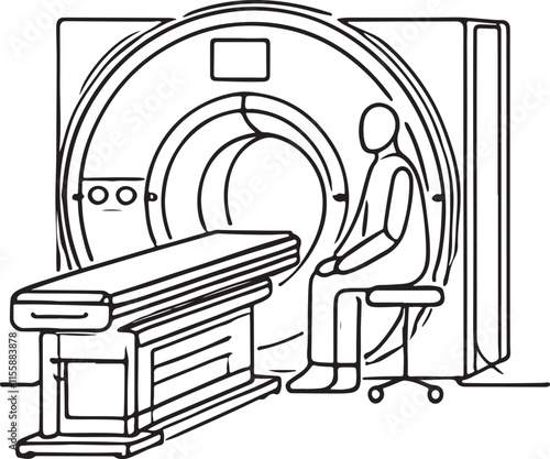 Clean and Simple MRI Machine Line Drawing Minimalist Art