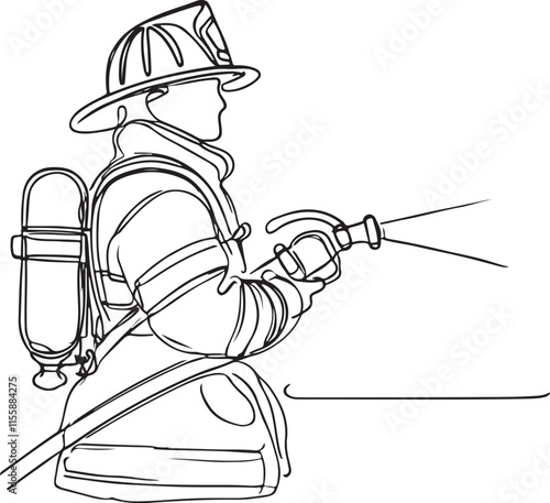 Firefighter Line Art Illustration Dynamic Action in Minimalist Style