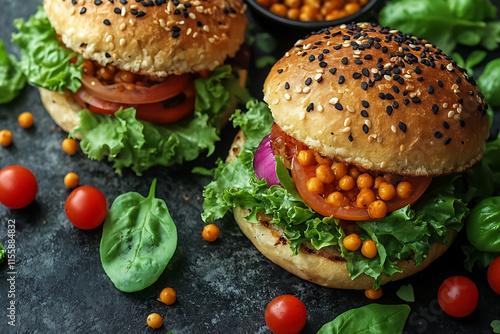 Wallpaper Mural A creative composition contrasting healthy vegetarian food with fresh vegetables and grains against unhealthy processed fast food like burgers and fries, highlighting lifestyle choices.

 Torontodigital.ca