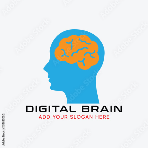 digital tech brain logo design vector