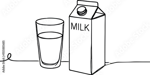 Simple and Stylish Line Art of a Milk Carton and Glass