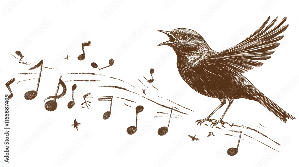 Fototapeta premium A Singing Bird With Musical Notes Surrounding It