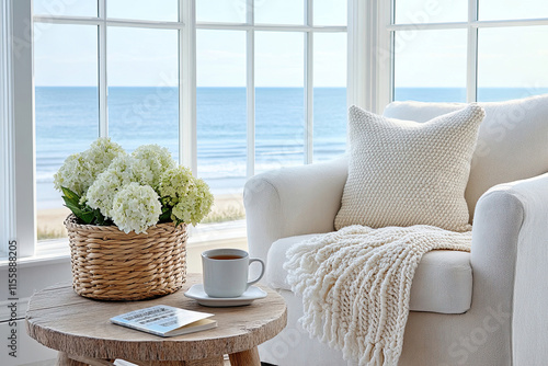 Gemütlicher Sitzbereich mit Aussicht auf das Meer und Wohlfühlatmosphäre mit Urlaubsfeeling