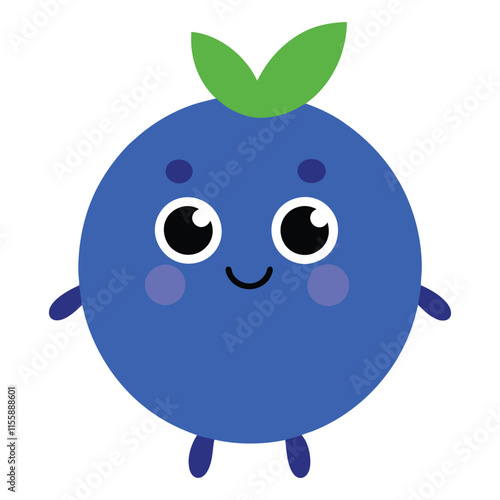 Vector blueberries with leaves isolated on white background.