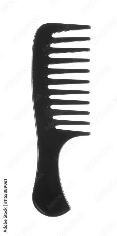 One black plastic comb isolated on white