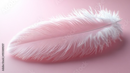 Single soft pink feather on pink background. photo