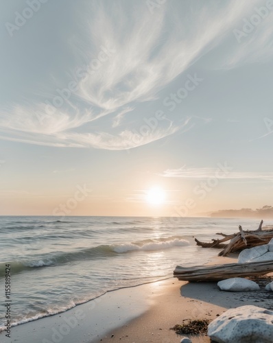 Golden Hour Coastal Landscape with Subtle Sun Rays