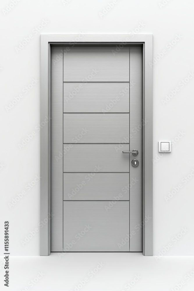 Modern Brushed Aluminum Door with Sleek Design for City Apartments - Photorealistic Image Modern Brushed Aluminum Door with Sleek Design for City Apartments - Photorealistic Image