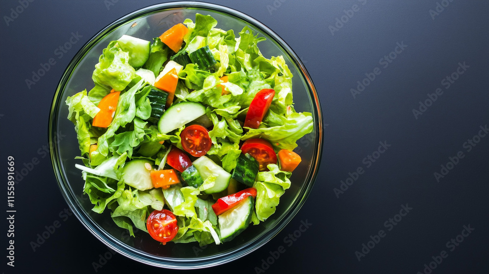 Top shot of a bowl of vegetable salad isolated on black background Top shot of a bowl of vegetable salad isolated on black background
