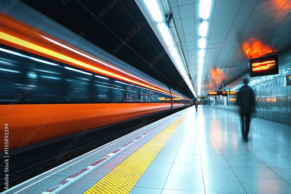 Dynamic subway scene with blurred motion, vibrant colors, and so Dynamic subway scene with blurred motion, vibrant colors, and so