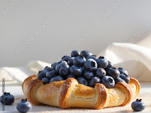 Golden Pastry Filled With Sweet Blueberries photo