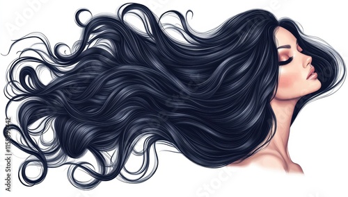 A beautiful woman with extremely long extentions black hair 