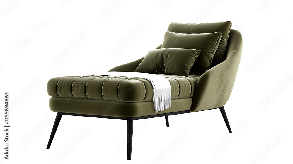 A green velvet chair with a white blanket draped over it. generated using AI A green velvet chair with a white blanket draped over it. generated using AI