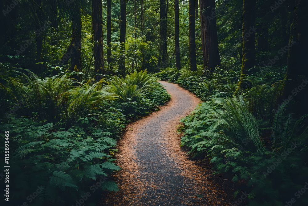 Obraz premium Forest Path Winding Through Lush Greenery