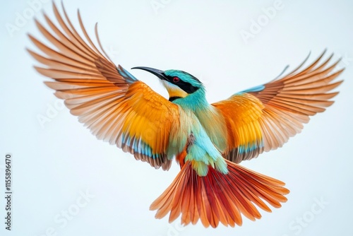 Vibrant pheasant displaying its colorful plumage in mid-flight