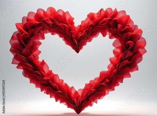 Decorative red heart made of layered fabric in a bright and neutral background ideal for romantic themes photo