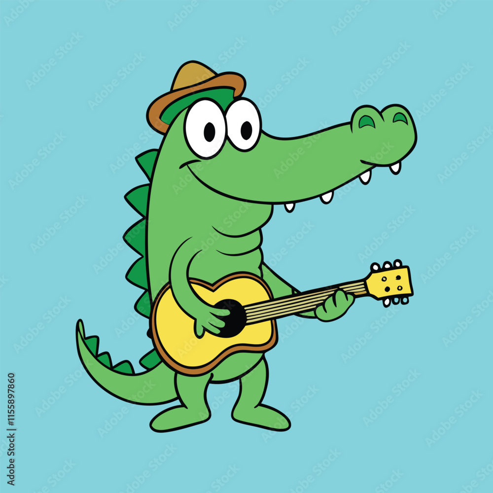 Fototapeta premium Cute crocodile with a guitar