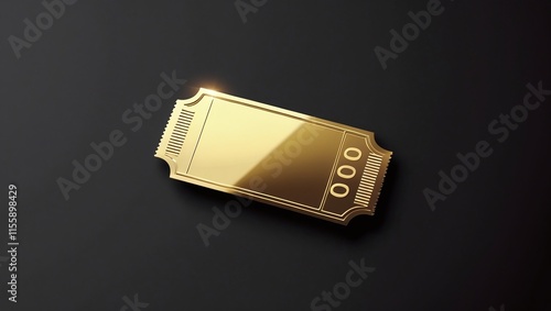 Golden ticket. Gold vector coupon, sticker or discount tag mockup isolated on white background. Cinema, theater, concert, party, event, festival invitation entrance.