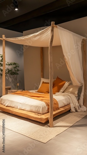 Modern Minimalist Canopy Bed: Luxurious & Cozy Bedroom Design photo