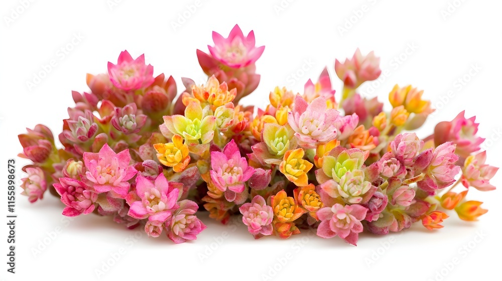A cluster of vibrant pink and orange succulents blossoms A cluster of vibrant pink and orange succulents blossoms