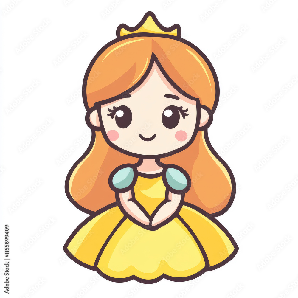 Cute Cartoon Princess Character with Yellow Dress and Crown, Ideal for Children's Designs, Storybooks, and Fun Illustrations Cute Cartoon Princess Character with Yellow Dress and Crown, Ideal for Children's Designs, Storybooks, and Fun Illustrations