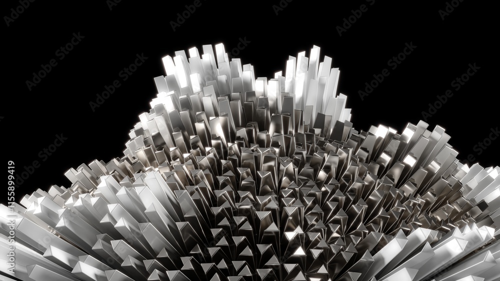 This stunning metallic formation has sharp peaks and reflective surfaces, creating a captivating visual experience ideal for technology, art, and innovative design projects This stunning metallic formation has sharp peaks and reflective surfaces, creating a captivating visual experience ideal for technology, art, and innovative design projects
