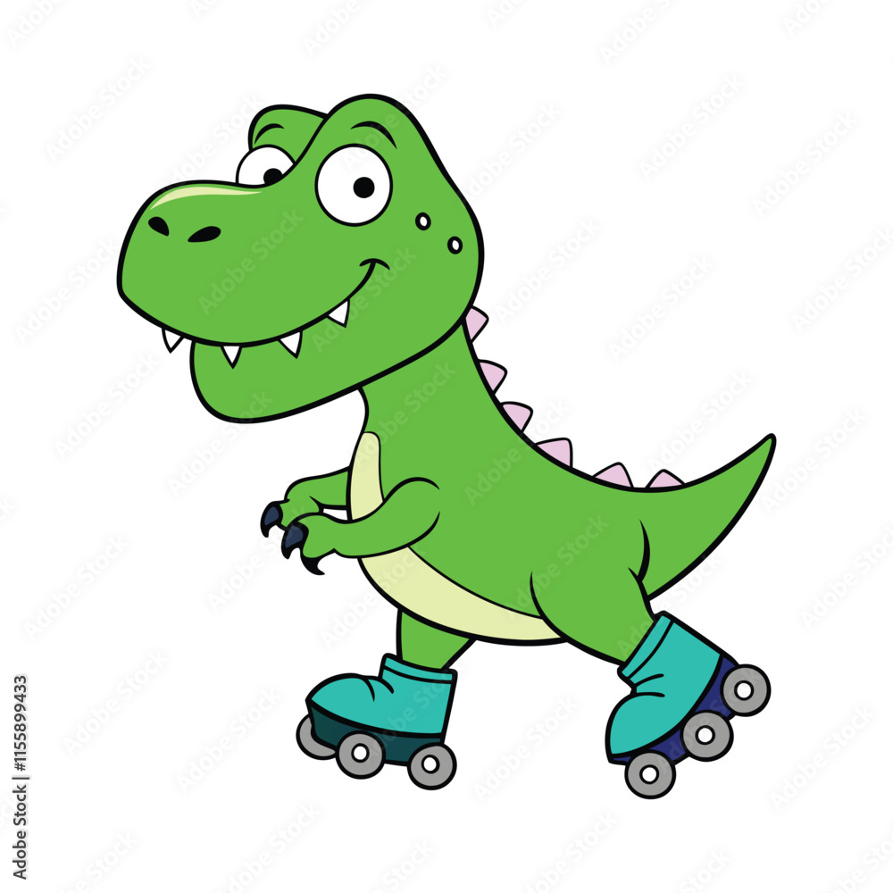Fototapeta premium Cartoon T-Rex Dinosaur on Roller Skates
