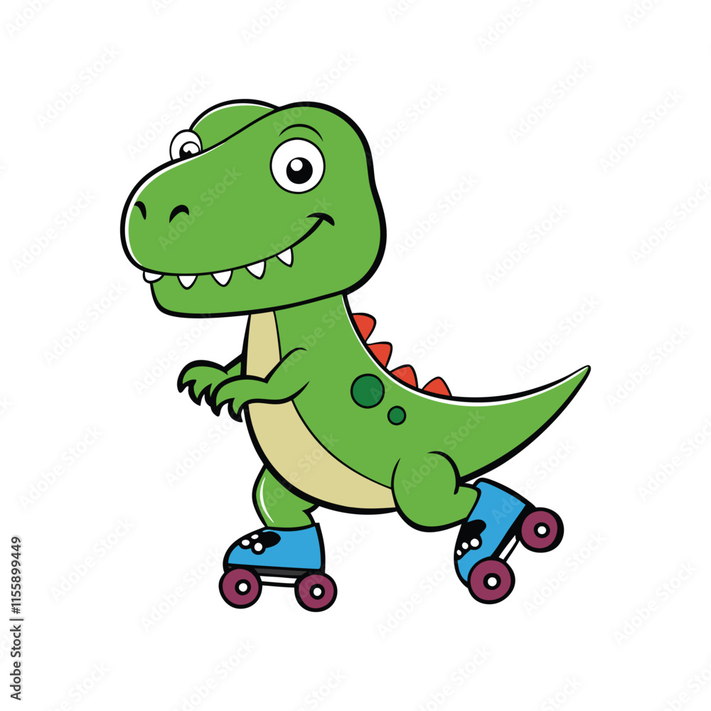Fototapeta premium Cartoon T-Rex Dinosaur on Roller Skates