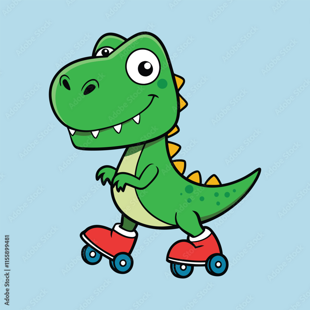 Naklejka premium Cartoon T-Rex Dinosaur on Roller Skates
