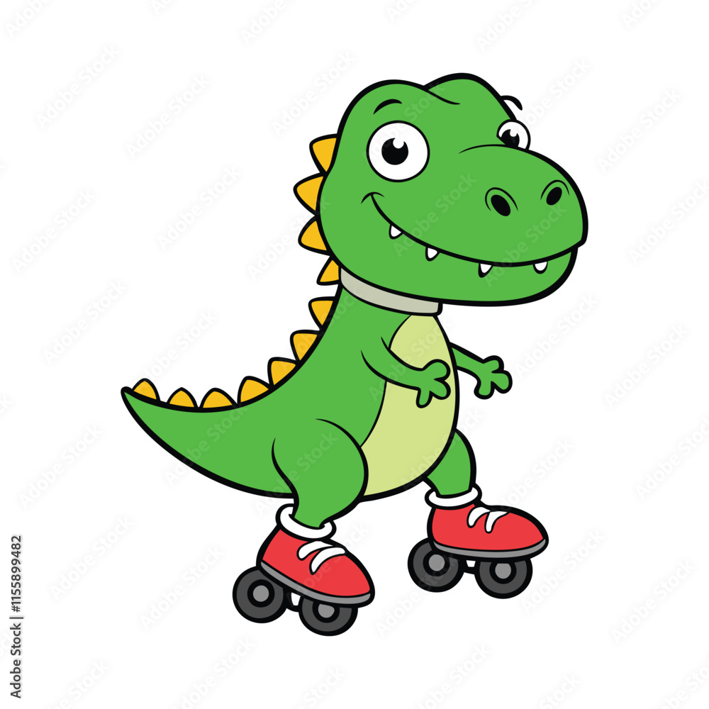 Fototapeta premium Cartoon T-Rex Dinosaur on Roller Skates