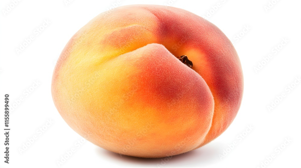 Fototapeta premium A Single Ripe Peach Isolated on White Background