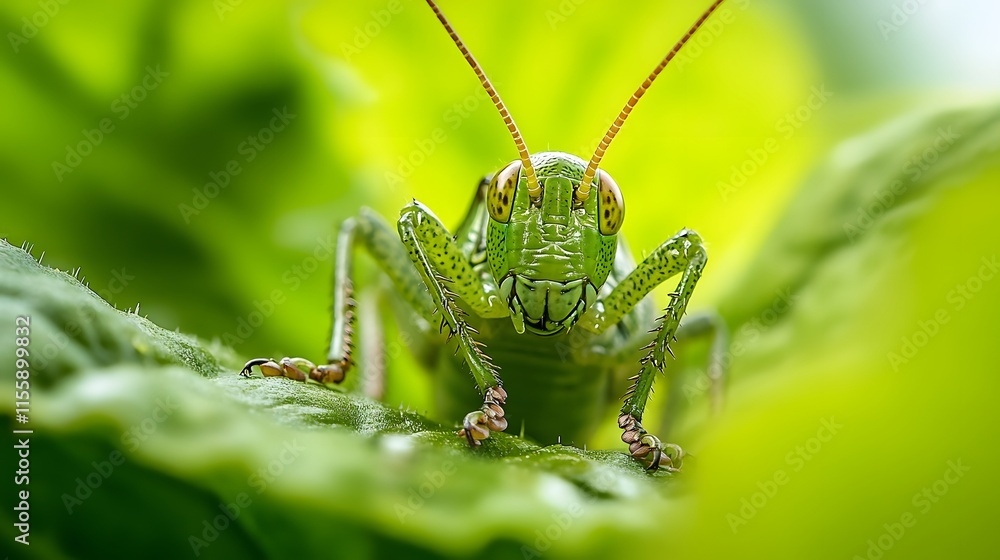 Green Grasshopper Close Up On A Leaf Green Grasshopper Close Up On A Leaf